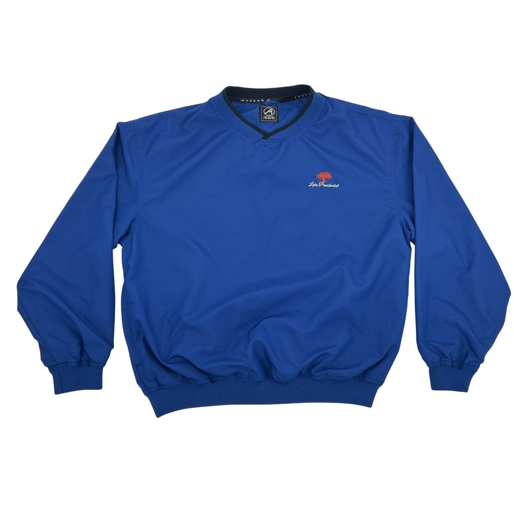 Ahead Authentics Lake Presidential Windbreaker Pullover Mens L Blue Pockets Golf